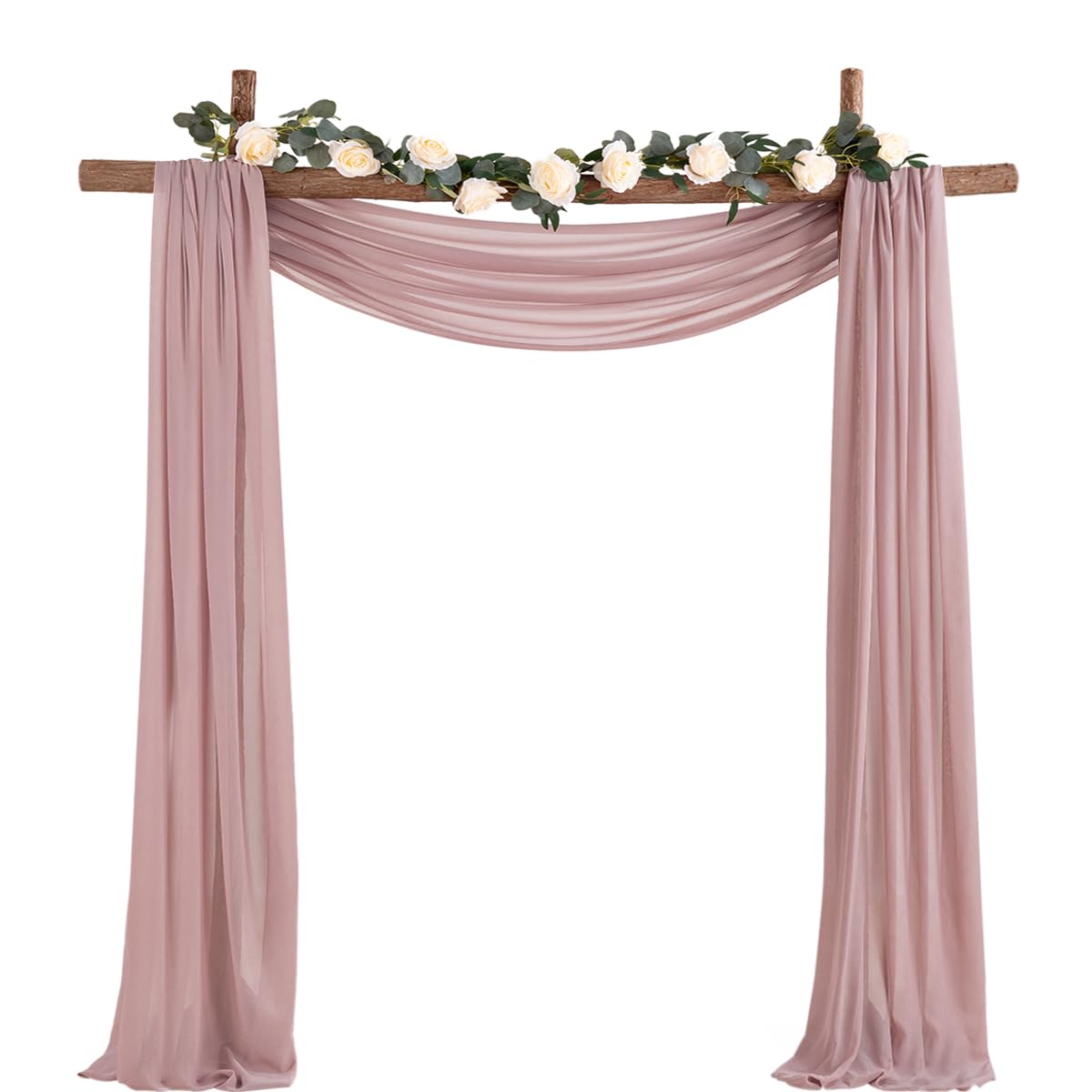 Socomi Wedding Arch Draping Fabric 2 Panels 29'' X 19Ft Dusty Rose Sheer Chiffon Curtain Drapes 6 Yards For Wedding Ceremony Bir