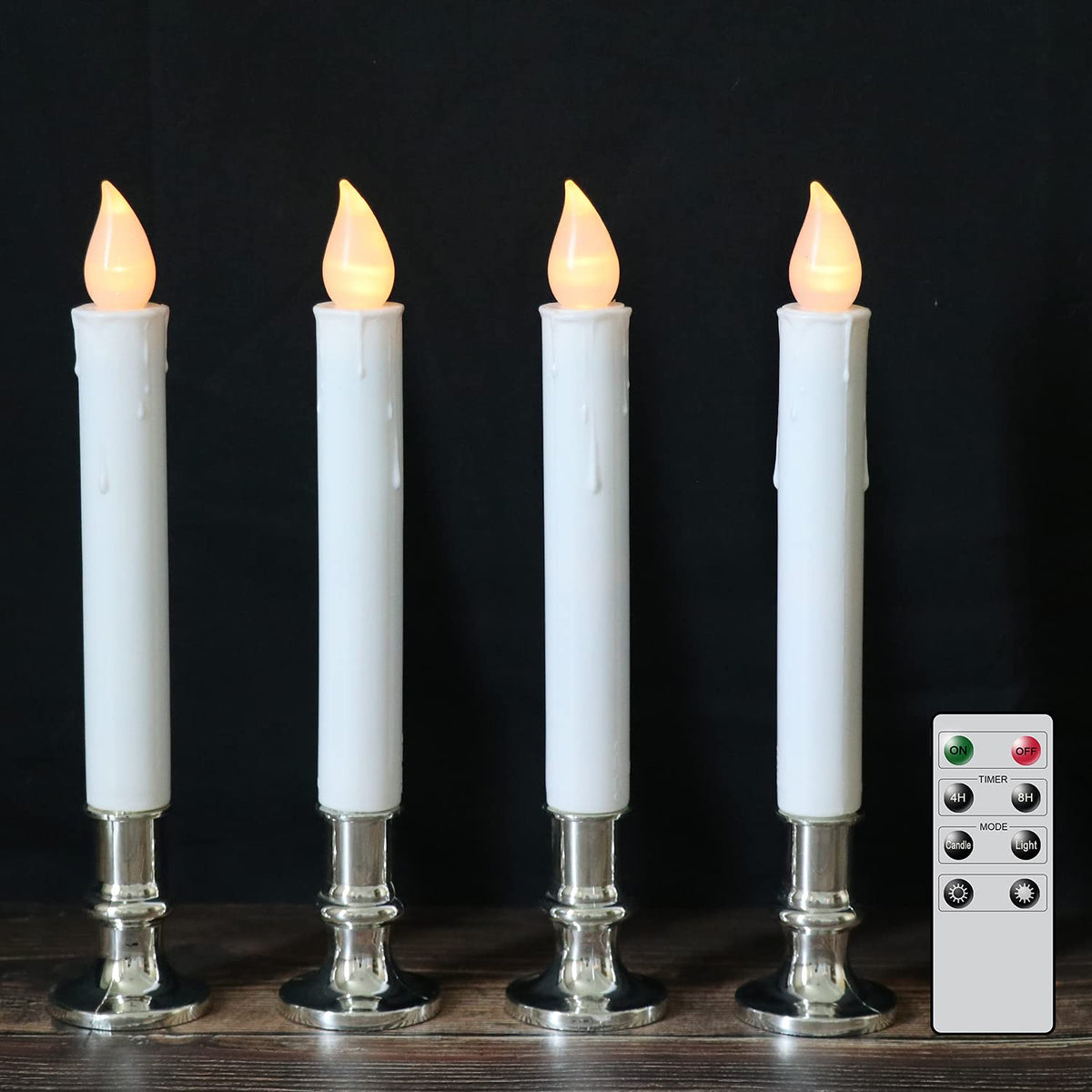 Dromance 9'' Flameless Window Taper Candles Battery Operated With 8-Key Remote And Timer, 4 Pack White Christmas Holdiay Window 