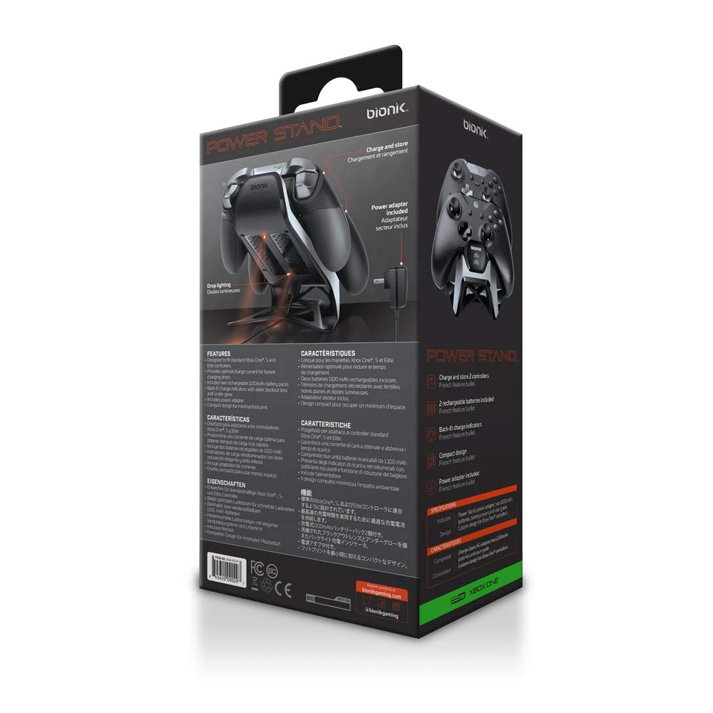 Bionik Power Stand Xbox Controller Charger Station: Store And Fast Charge 2 Wireless Xbox One/S/Elite Controllers, Power Adapter