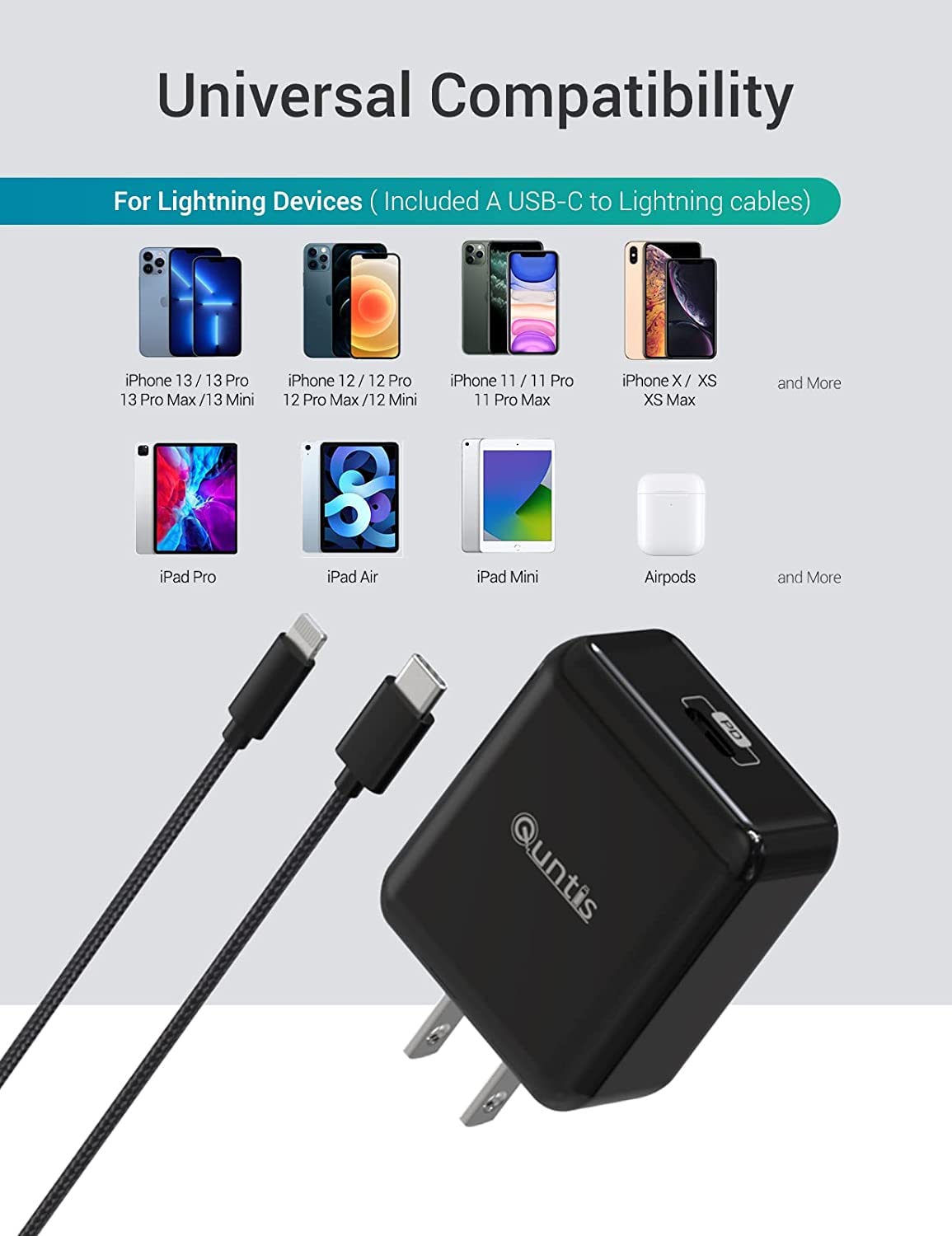 Iphone Fast Charger 2Pack, Quntis 20W Iphone Rapid Charger Adapter With 6Ft Usb C To Lightning Cable Quick Charge For Iphone 14