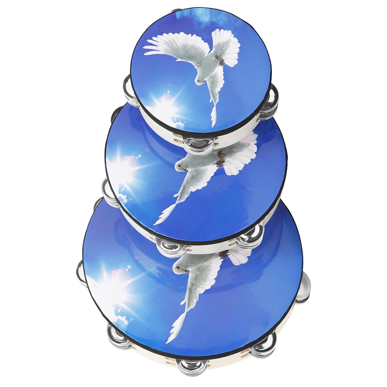 Enakshi (LABEL) Creations 3X Dove Tambourine 6In 8In 10In Wooden Tambourines For Singing Holiday PartyMusical Instruments & Gear