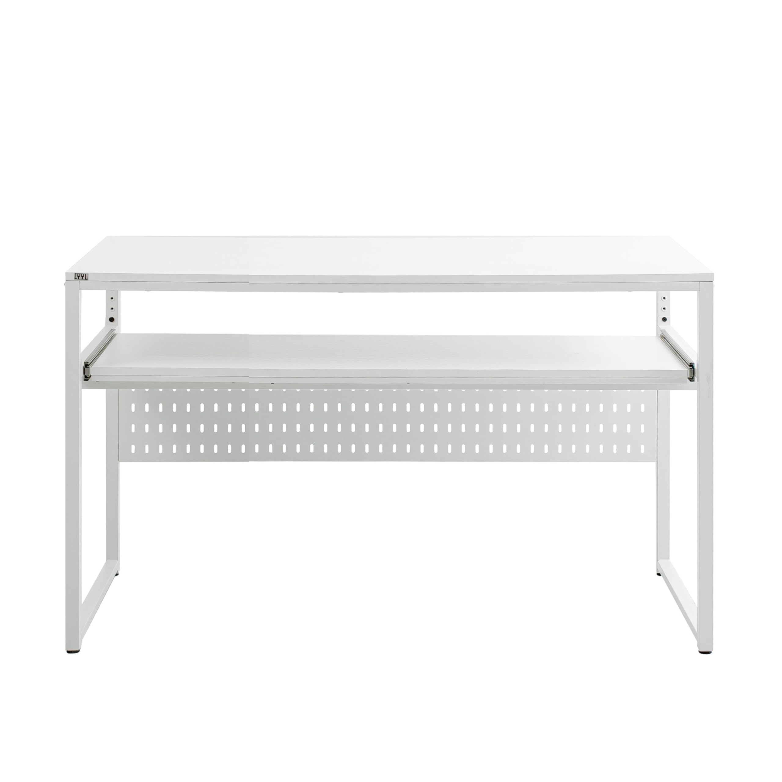 Lyyl Music Studio Desk With Keyboard Tray For Full 88 Keys And 61 Keys, Music Producer Desk (61 Keys, White)(Cable Tray & Speake