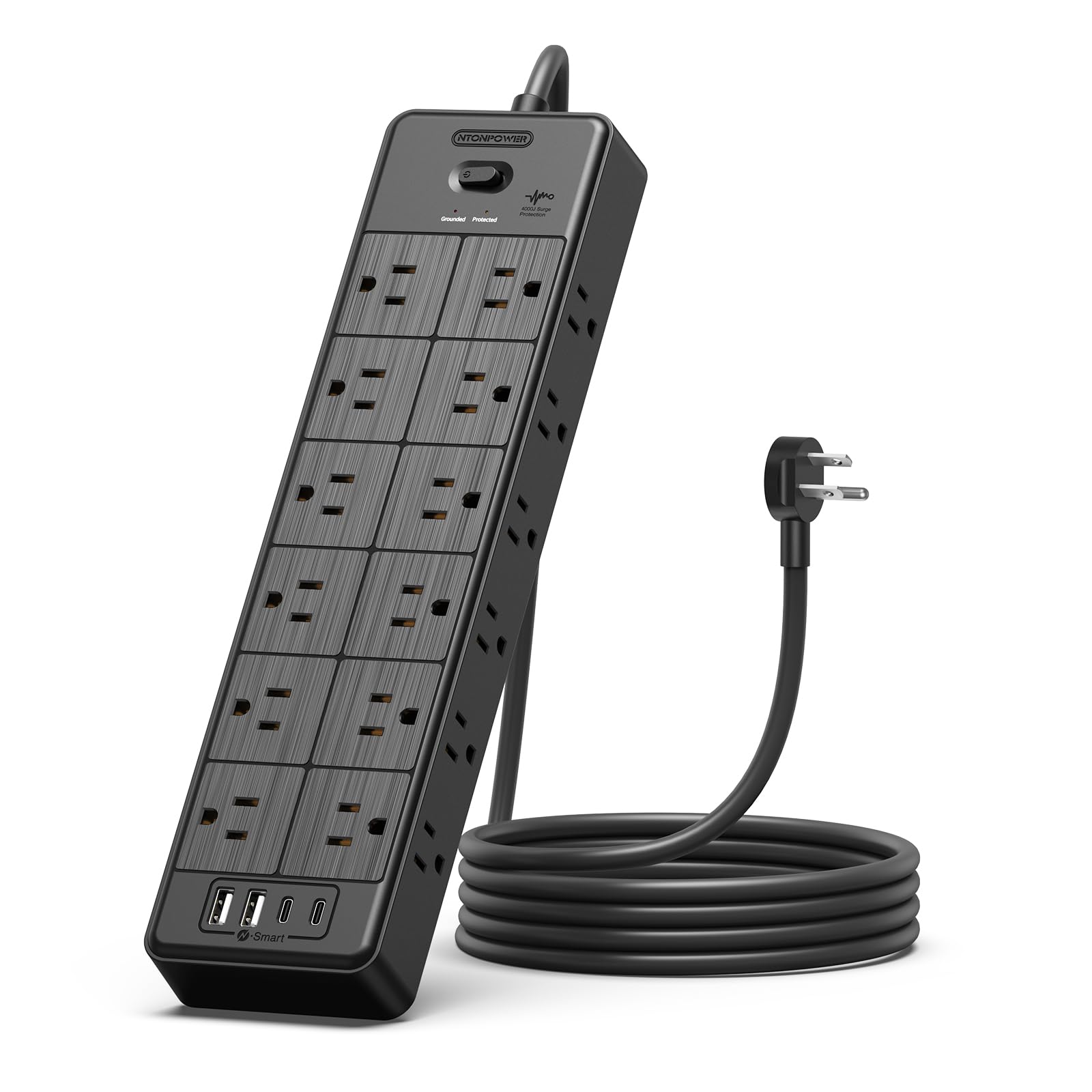 24 Widely Outlets 5 Ft Extension Cord Ntonpower 15A/1875W Power Strips With Surge Protection 4000J,Black Extension Cord Surge Pr