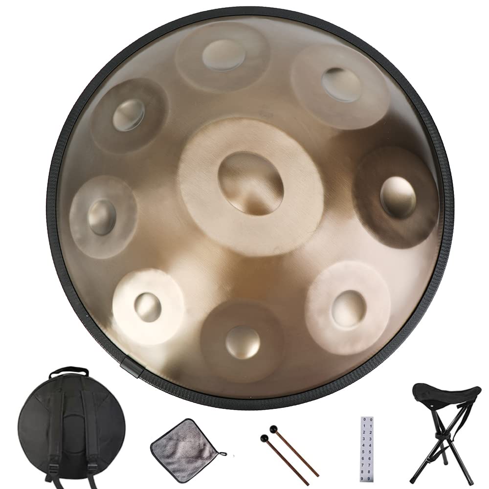 Eavnbaek Handpan Drum In D Minor 440Hz 9 Notes 22 Inches Steel Hand Drum, Hand Pan Drum Instrument With Soft Handpan Bag, 2 Hand