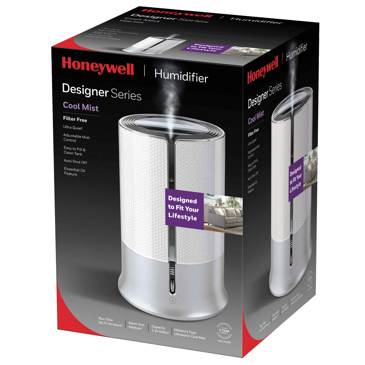 Honeywell Designer Series Cool Mist Humidifier For Medium Room, Bedroom, Kids Room, Or Nursery. Ultra Quiet, Auto Shut Off, Easy