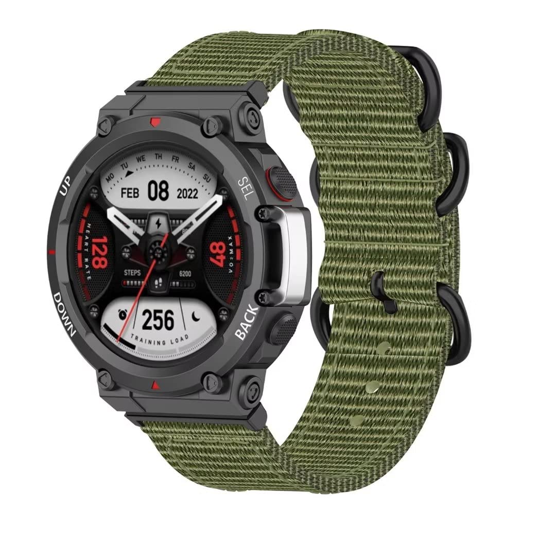 Ipartsonline Nylon Band Compatible For Amazfit T-Rex 2 Smart Watch Wristband Replacement Sport Strap For Men Women, Army Green