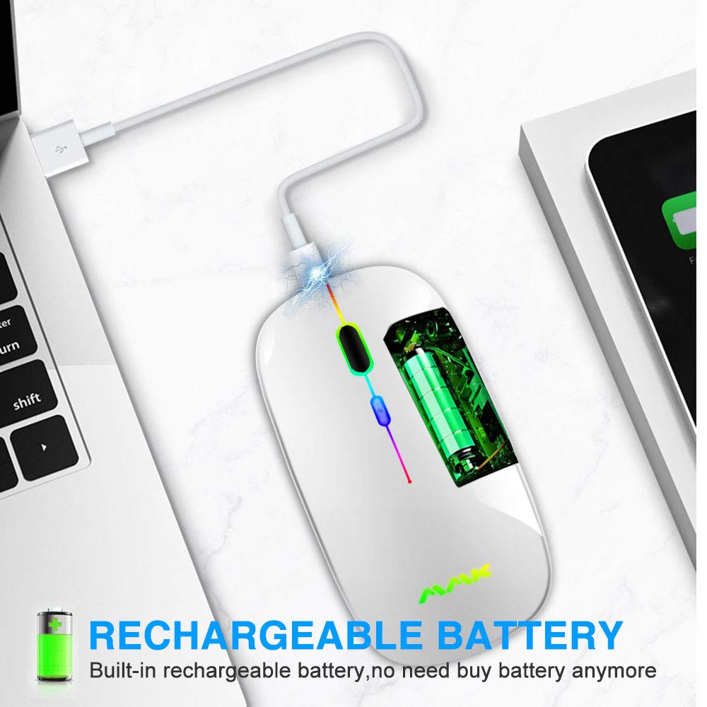 Wireless Bluetooth Mouse, Rechargeable Usb Optical Mouse, Led Slim Dual Mode(Bluetooth 5.0 And 2.4G) Wireless Mouse For Laptop,