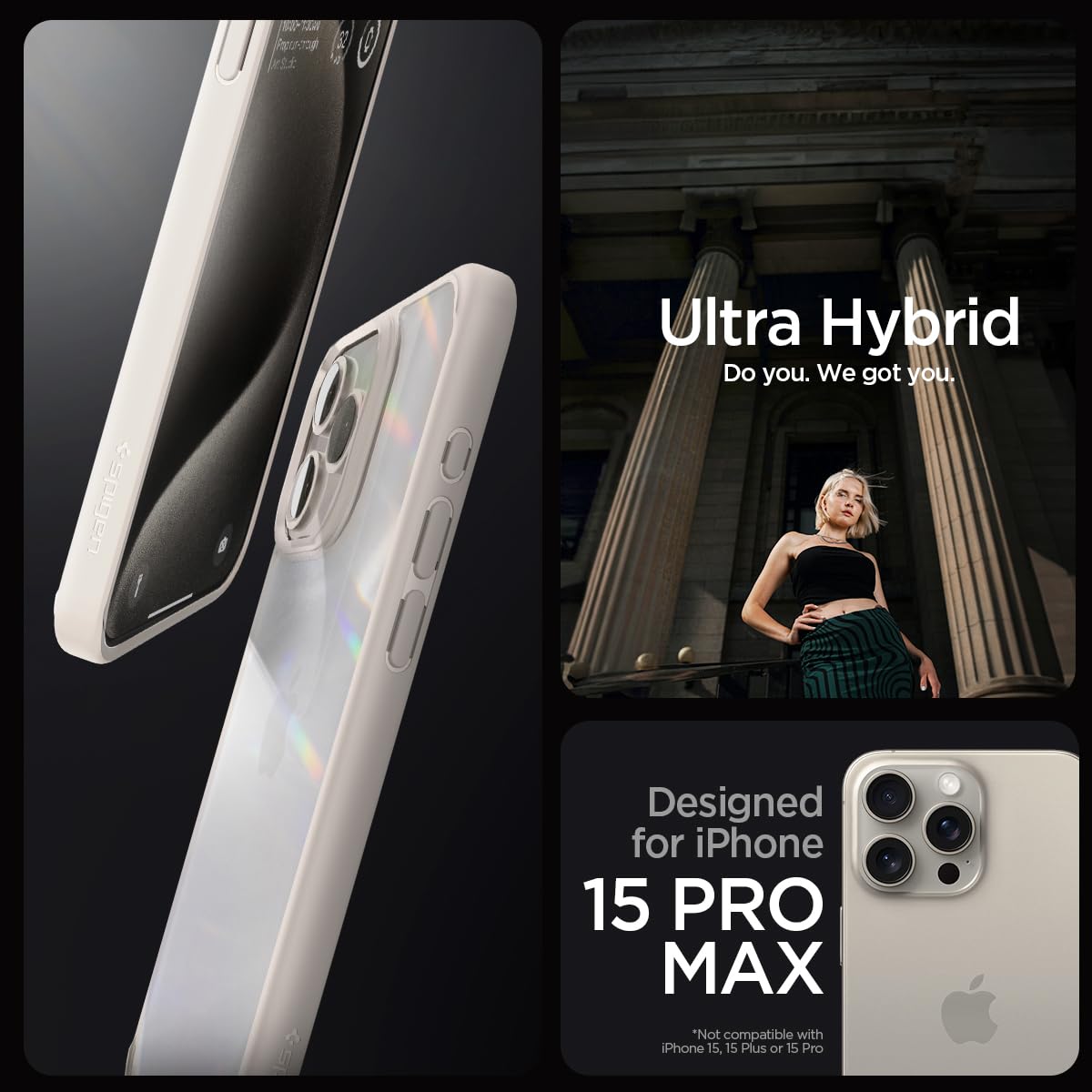 Spigen Ultra Hybrid Designed For Iphone 15 Pro Max Case (2023) [Anti Yellowing], [Military Grade Protection]   Natural Titanium