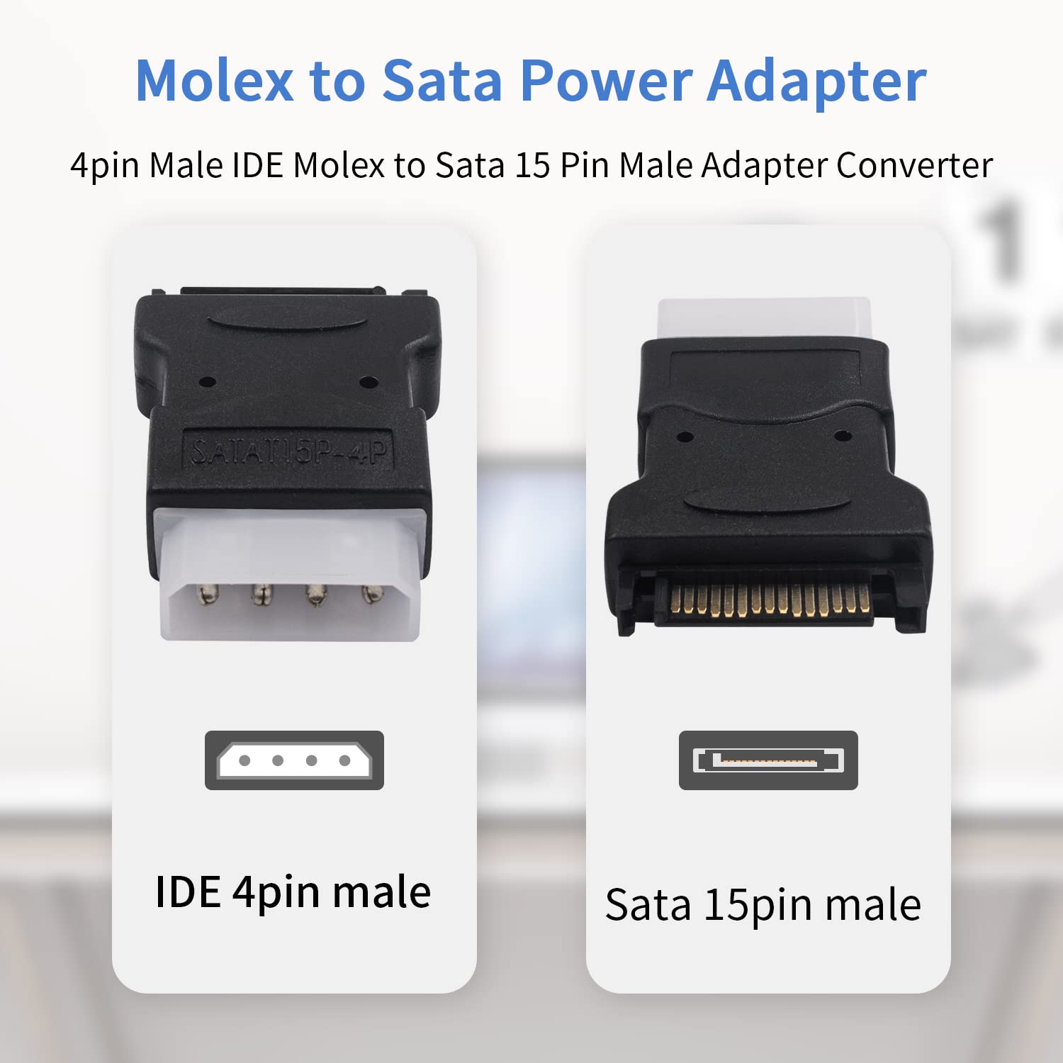 Duttek Sata Male To Molex Male Adapter, Sata To Lp4, Molex To Sata Power Adapter,15Pin Sata Male To 4 Pin Ide Male Adapter Conne
