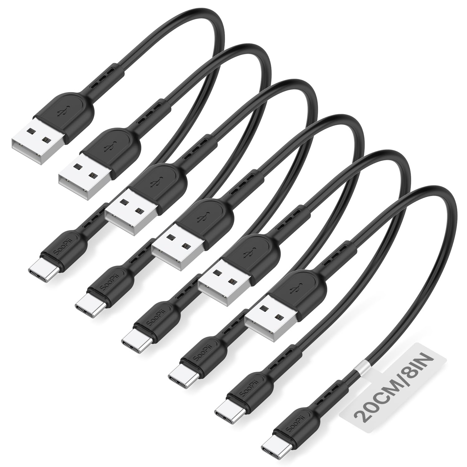 SOOPII Short USB C Cable,6 Pack 8 Inch USB A to USB C Cables,Short Type C Fast Charging Cables,Compatible with lPhone,Galaxy,lPa