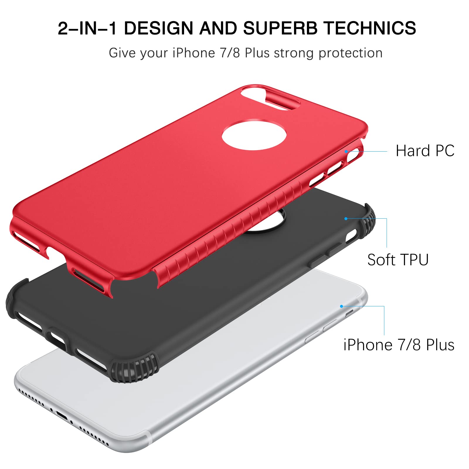 Bentoben Compatible With Iphone 8 Plus/7 Plus Case, 2 In 1 Slim Hybrid Shockproof Hard Pc Bumper Rugged Drop Protective Women Me