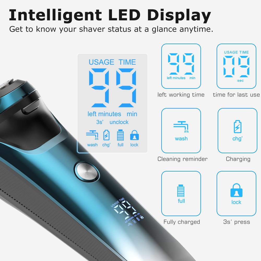 Electric Razor For Men Electric Shavers For Men Usb C Rechargeable Waterproof Wet & Dry Shaver With Pop Up Trimmer Lcd Power Ind