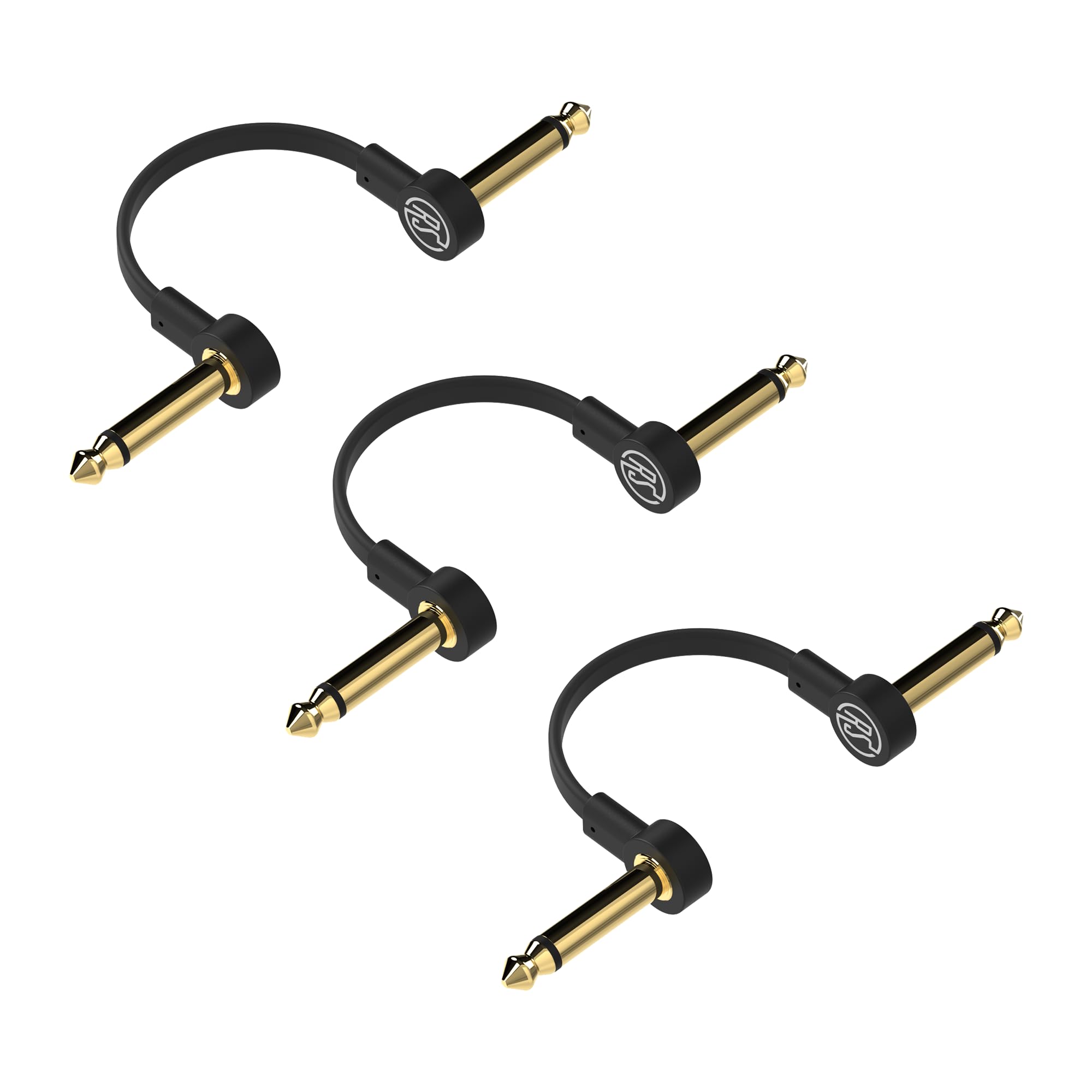 Rock Stock Guitar Flat Patch Cables   24 Inch C Shape Effect Pedal Cables   Black With Durable Gold Plated Connectors, Maximize