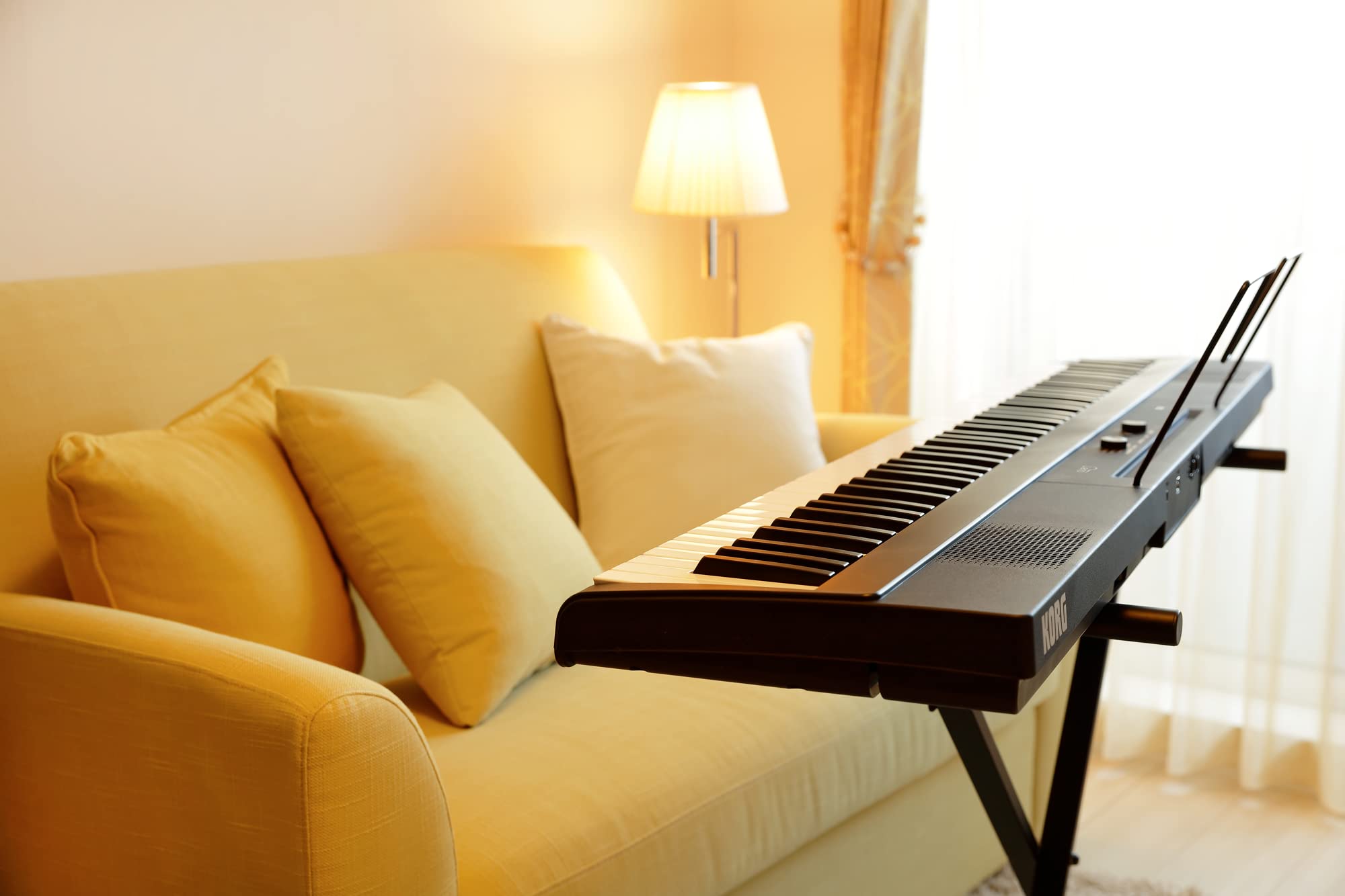 Korg 88 Portable Digital Piano With Semi Weighted Keys And Built In Speakers, With Sustain Pedal, Music Stand, And Power Supply (Liano),Black