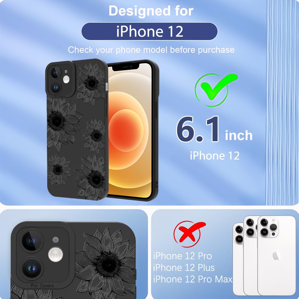 Ook Floral Case For Iphone 12 Case, Cute Sunflower Floral Blooms Design Soft Tpu Shockproof Protective For Women Girls Phone Cov
