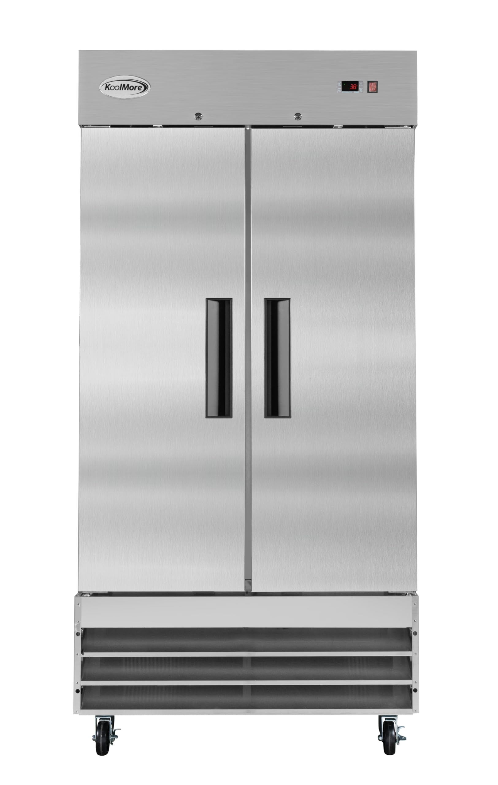 KoolMore RIR-2D-SS35C Commercial Stainless-Steel Reach-in Refrigerator with Two Door Access for Restaurants, Cafes, and Cold Foo