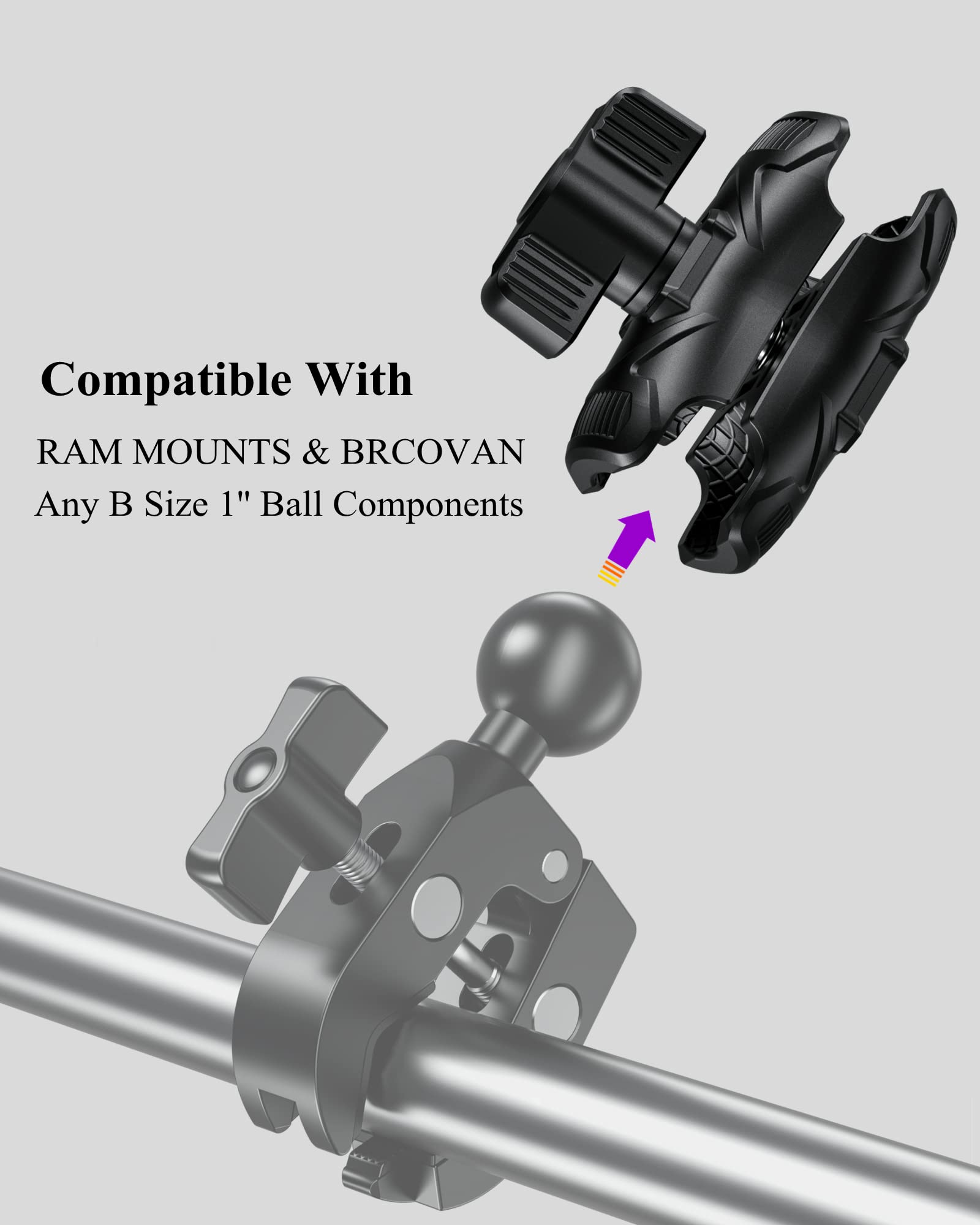 2 Pack, Brcovan Double Socket Arm High Strength Composite Short Arm Compatible With Ram Mounts B Size 1'' Ball Components & Bike