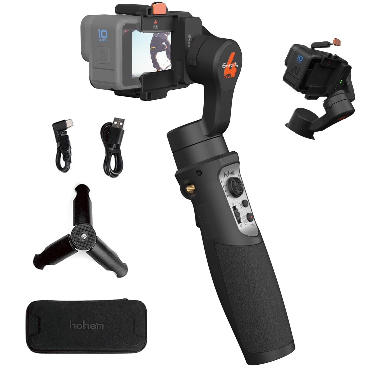 Hohem Isteady Pro 4 3 Axis Gimbal Stabilizer For Gopro 13/12/11/10/9 8/7/6/5, For Osmo Action And Other Action Cameras,Support Bluetooth & Cable Control, Ipx4 Splash Proof With Tripod