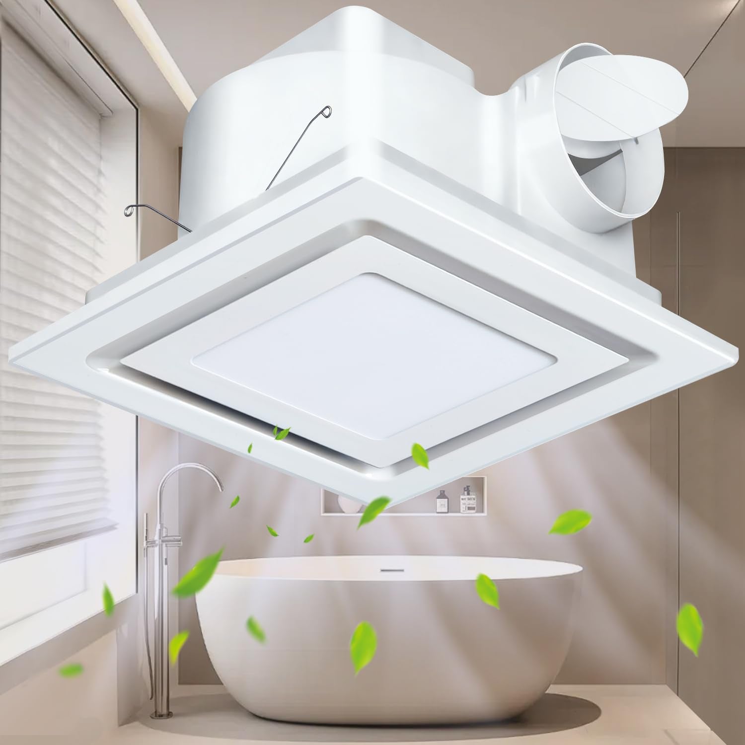 Yopmb Bathroom Exhaust Fan With Led Light, Square Ceiling Mount Quiet Exhaust Fan For Bathroom/Restroom/Shower/Home/Office,1.0 S