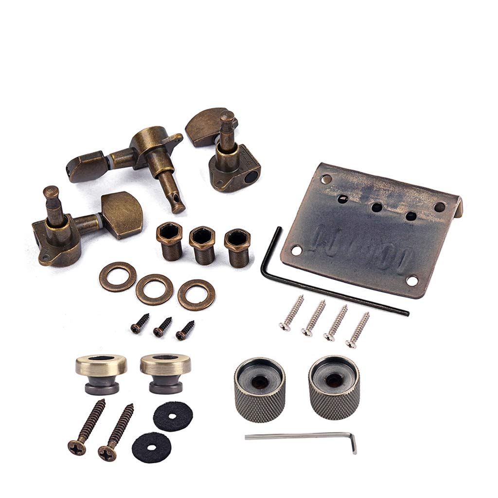 Alnicov Combo Kits Bronze Saddle Bridge Tuning Pegs Control Knobs Strap Locks Wrenches Screws Washers For 3 String Cigar Box Gui