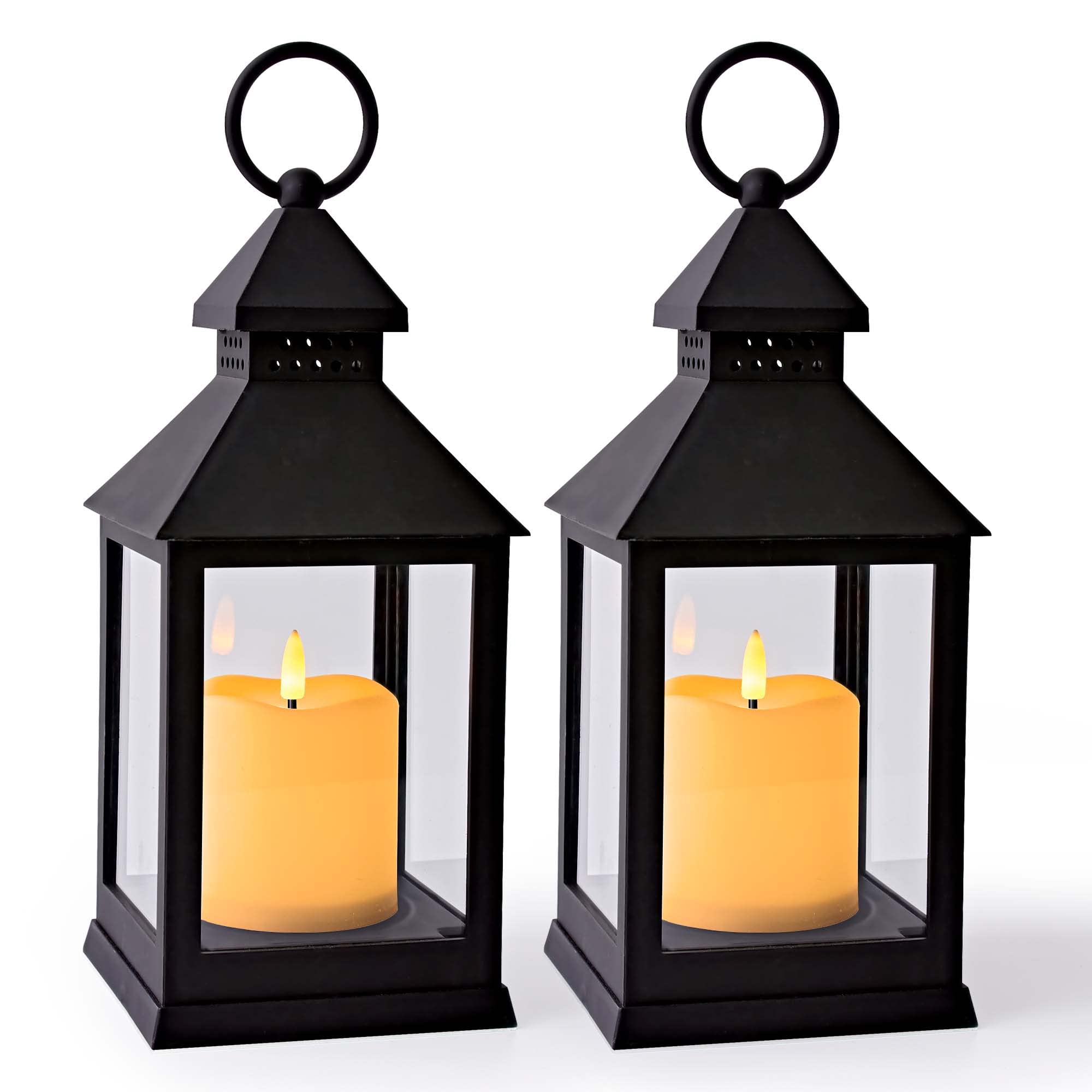 Yongmao Vintage Lantern Decorative Led Flickering Flameless Candle With Timer, Battery Powered Led Decorative Hanging Lanterns F