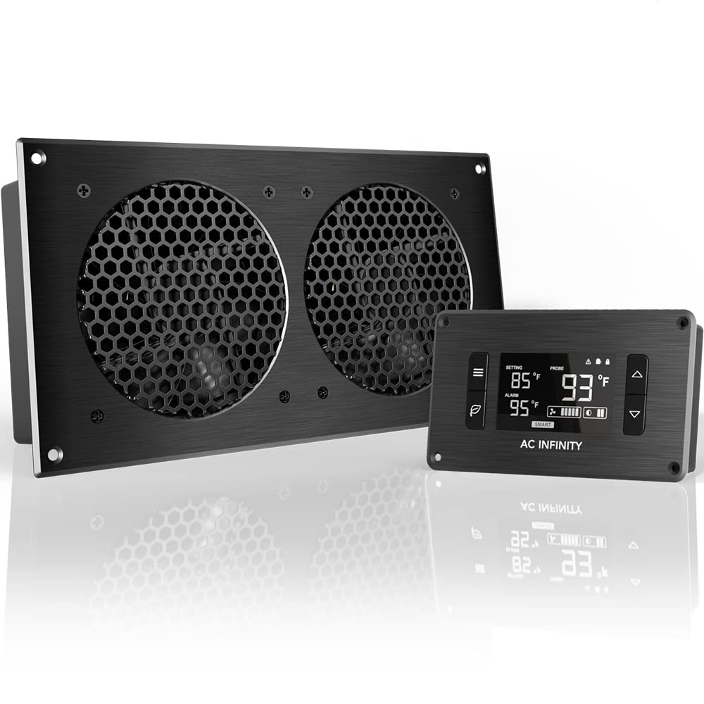 Ac Infinity Airplate T7, Quiet Cooling Fan System 12'' With Thermostat Control, For Home Theater Av Cabinets