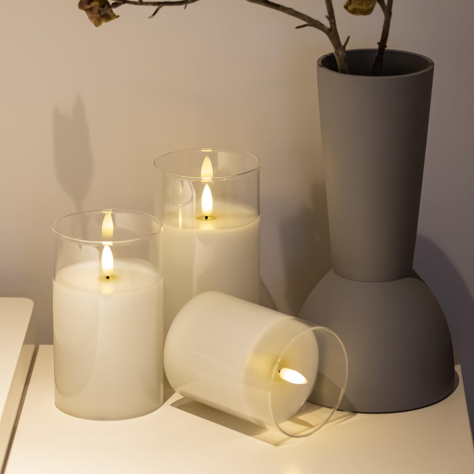 Mingfuxin Flameless Candles, Battery Operated Candles Led Pillar Glass Candle With Remote 10 Key Control And Timers For Indoor P