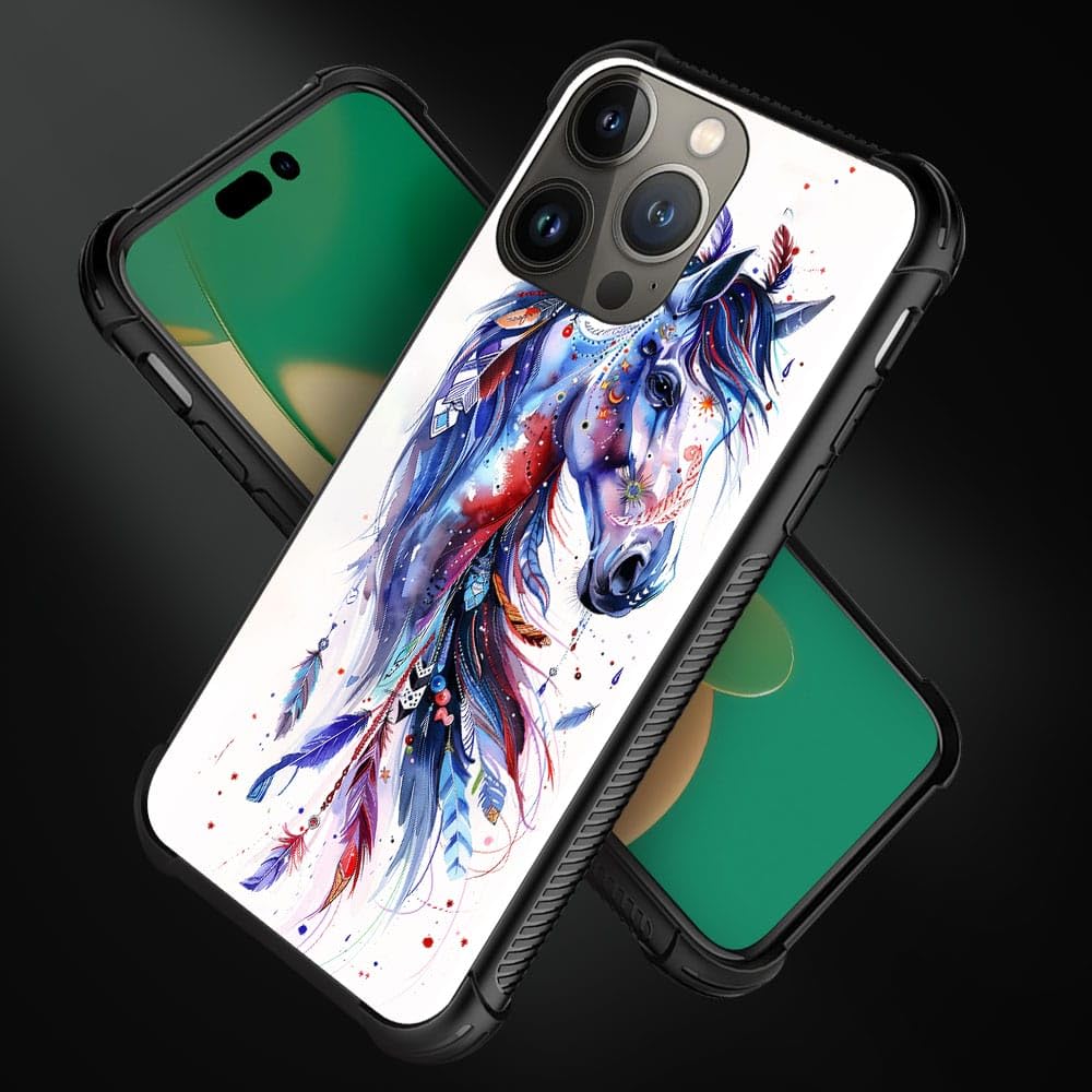 Carloca Compatible With Iphone 14 Pro Case,Drawing Sketch Rainbow Horse Art Fashion Pattern Design For Girl Shockproof Anti-Scra