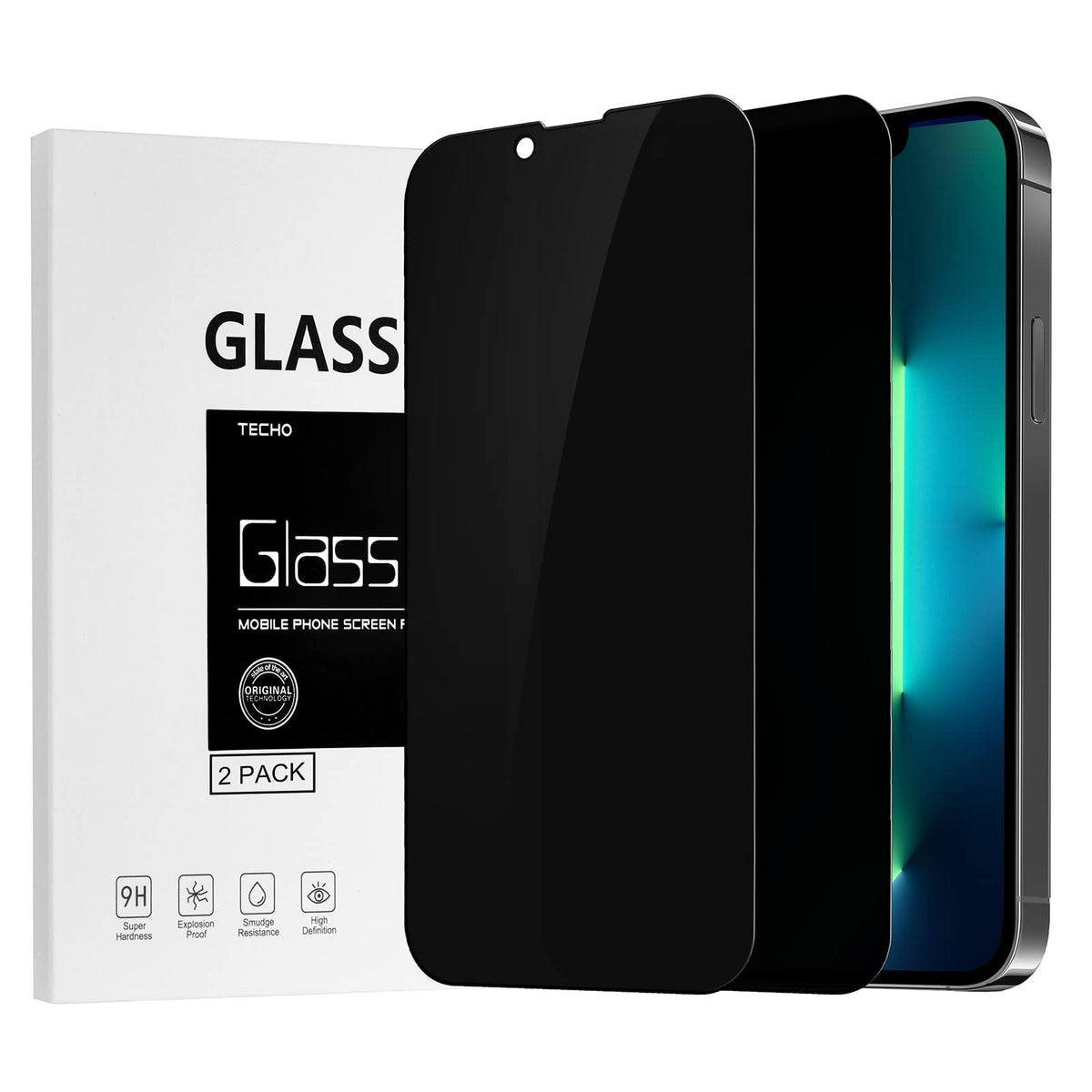 Techo Privacy Screen Protector Compatible With Iphone 14 Plus/Iphone 13 Pro Max Tempered Glass Film (Edge To Edge Full Coverage) (Anti Spy) (Case Friendly) (2 Pack) (6.7 Inch)
