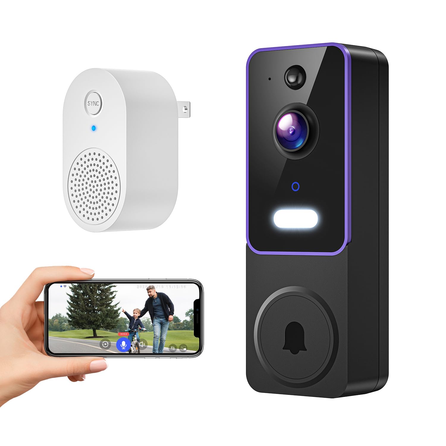 MeshSear Wireless Video Doorbell with Indoor Receiver, Enhanced Security with AI Human Detection, 2-Way Audio, Night Vision,Real