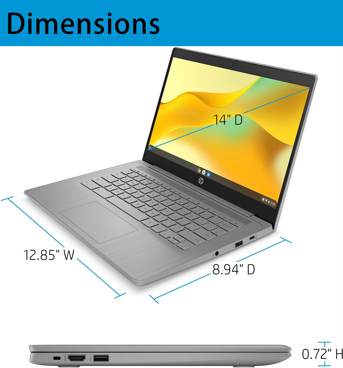 Hp Chromebook 14A 14'' Hd (Intel Celeron N4120, 4Gb Ram, 128Gb Storage (64Gb Emmc + 64Gb Ist Sd Card)) Home & Student Laptop, Lo