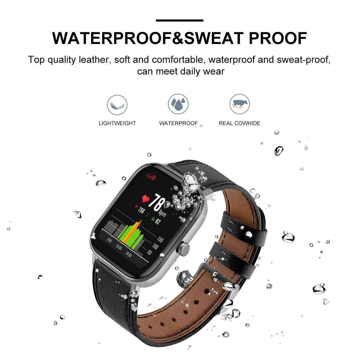 Chofit 20Mm Genuine Leather Style Watch Bands Compatible With Amazfit Bip U Pro/Bip S Lite,Replacement Watch Band For Amazfit Gt