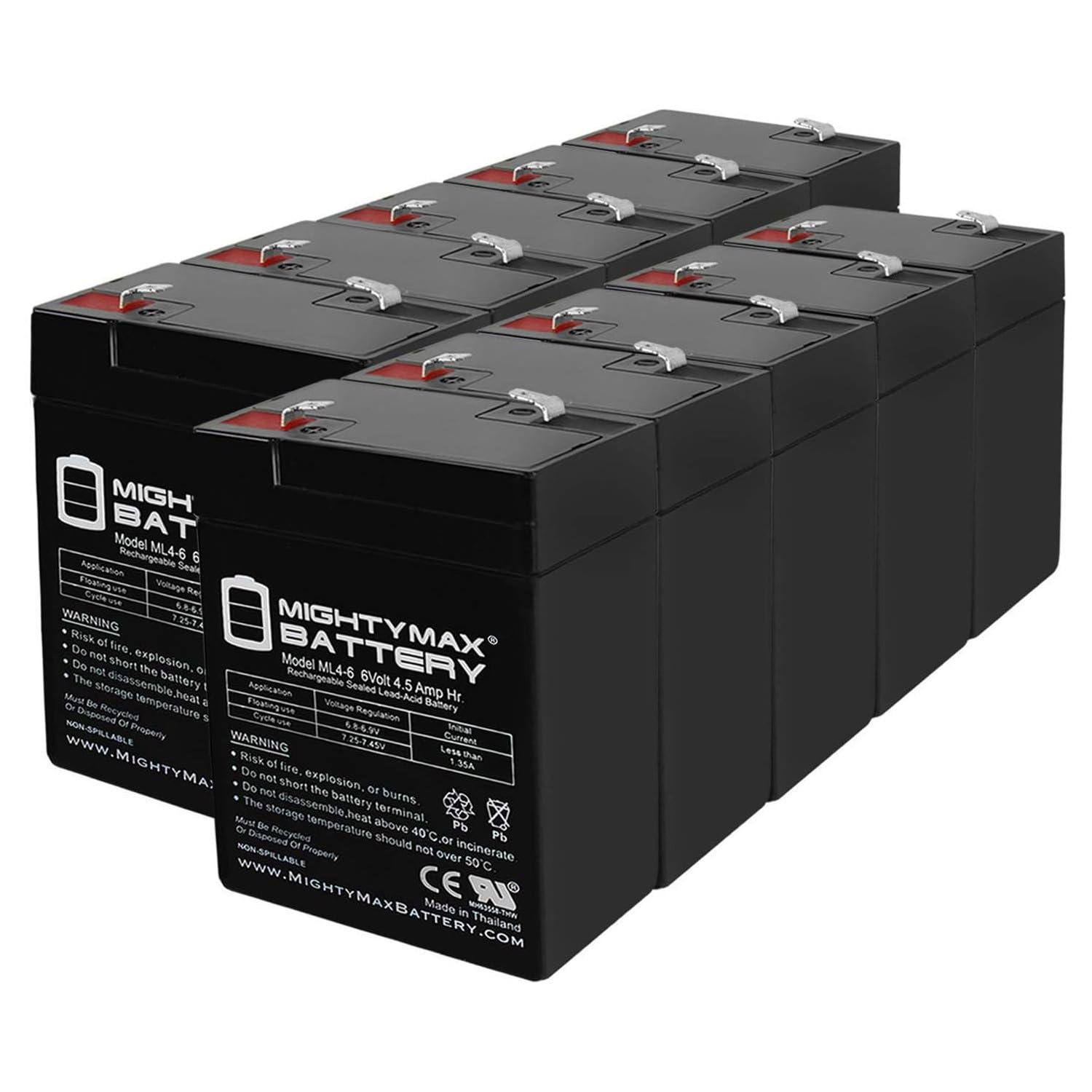 Mighty Max Battery ML4-6 - 6V 4.5AH Replacement Battery for YT-645 with F1 Terminal - 10 Pack