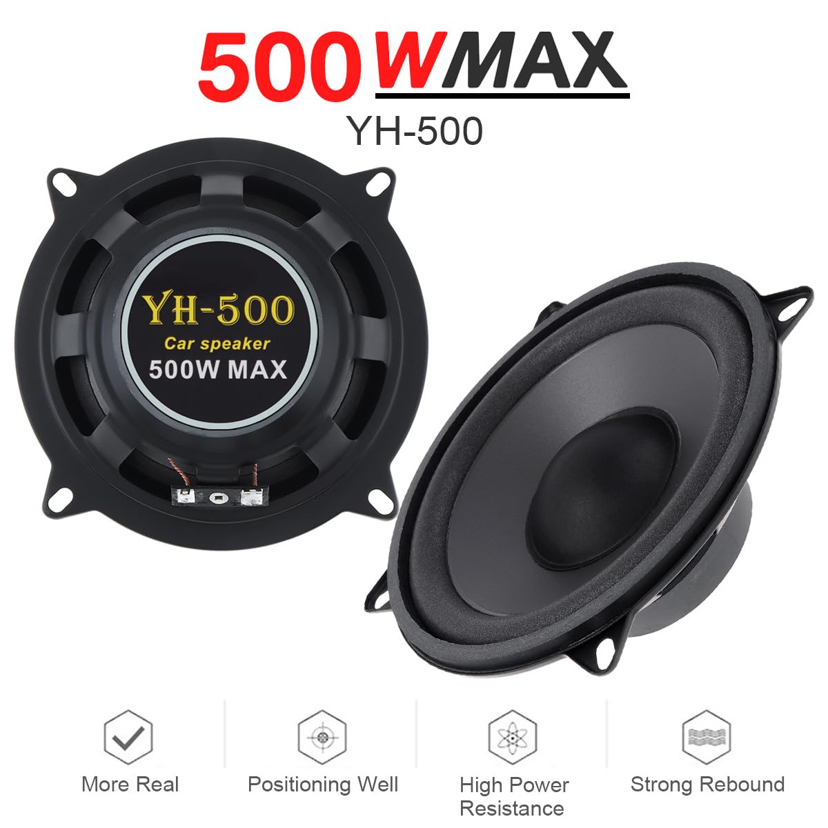 Drisentri 2 Pieces 5 Inch 500W 2 Way Car Hifi Coaxial Speaker Vehicle Door Auto Audio Music Stereo Full Range Frequency Speakers