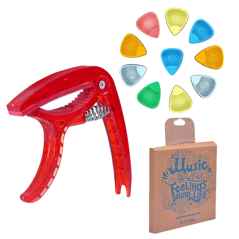 Kadence CapScp Jamming Series Guitar Capo | Comes With Phosphor Bronze Strings & 10 Picks | Fits Acoustic, Electric & Ukulele |