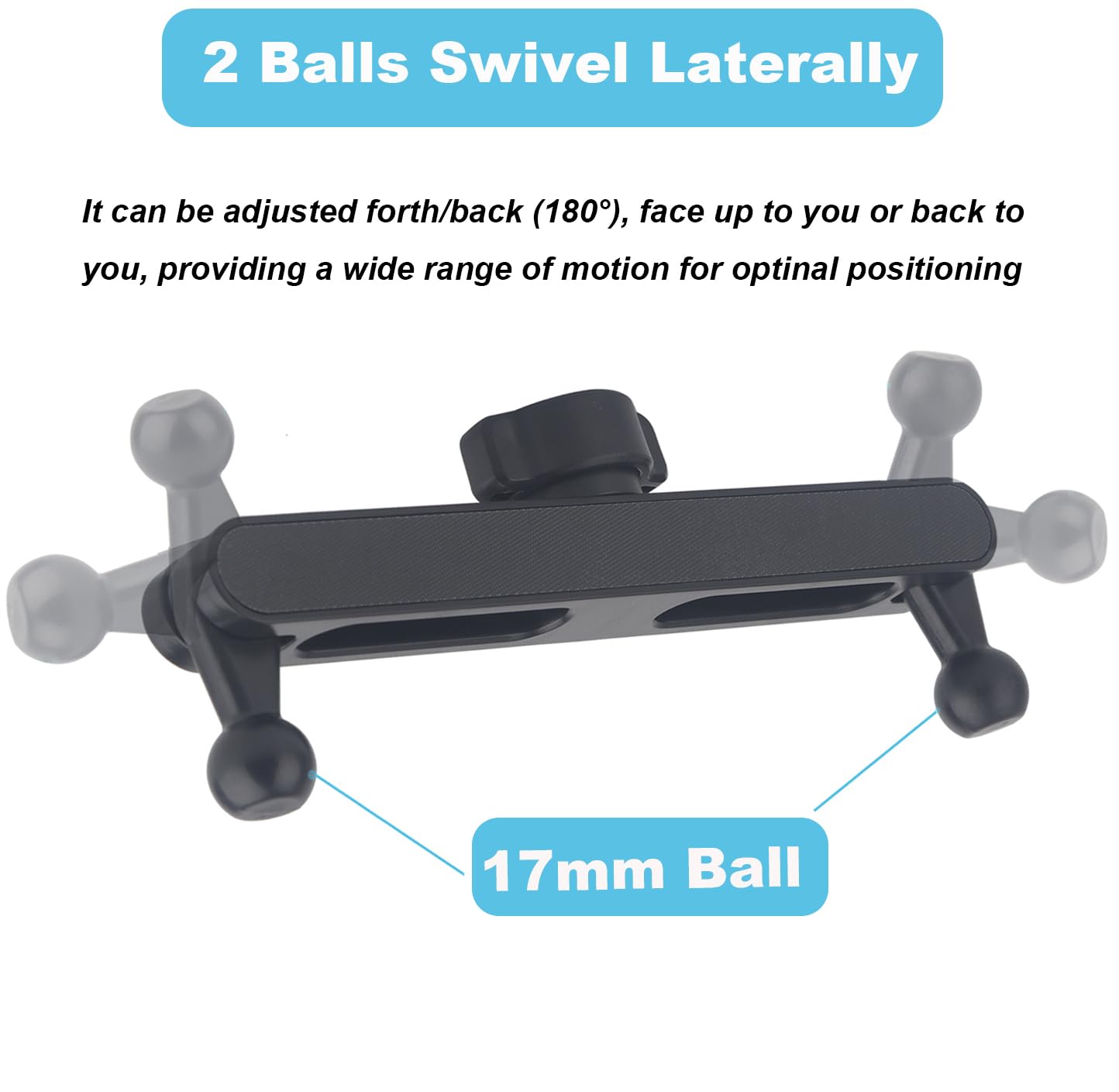Rigdance Dual 17Mm Ball Mount Splitter Adapter For Phone, 17Mm Ball Mount Extension 1 To 2 Joint Head Connector Base, With Ball