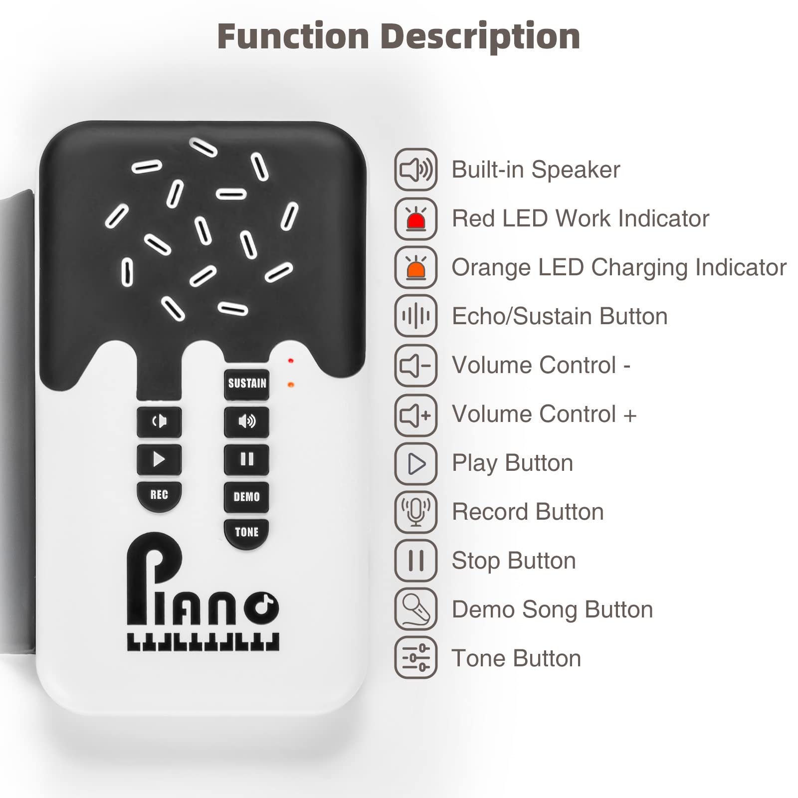 Pogolab Roll Up Keyboard Piano, Portable Digital Electric Hand Roll Piano Keyboard, Rechargeable, Record, 8 Tones, 6 Educational