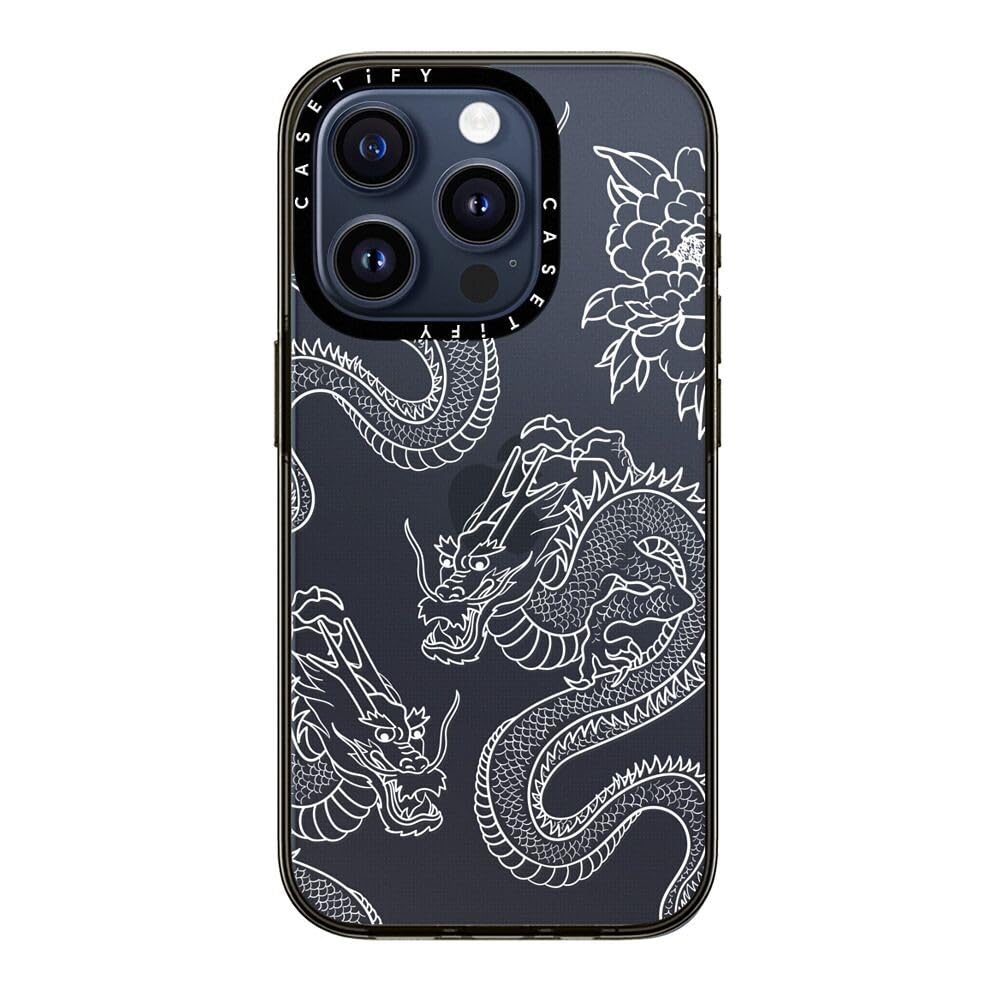 Casetify Compact Iphone 15 Pro Case [2X Military Grade Drop Tested / 4Ft Drop Protection]   Dragons   Clear Black