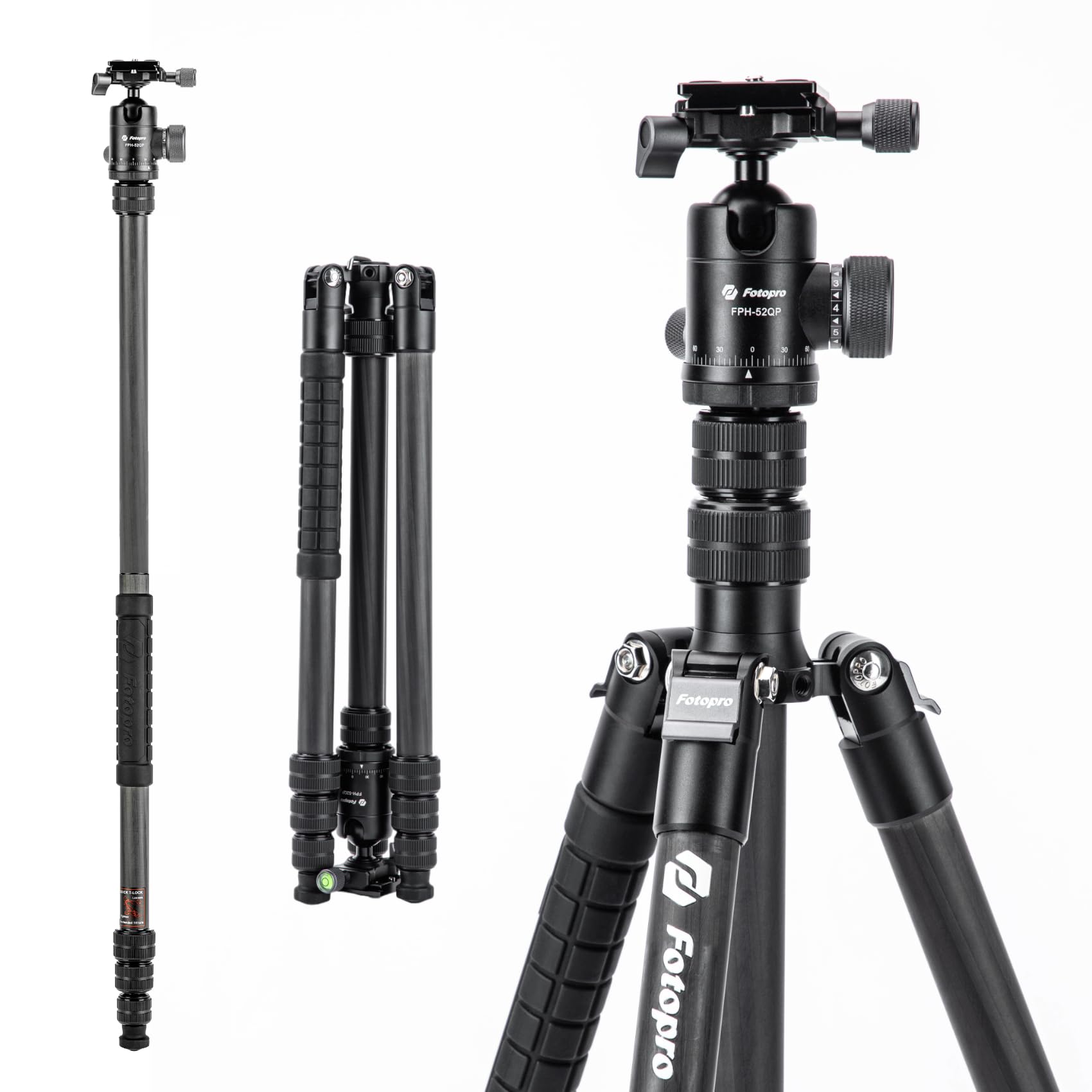 Fotopro 73'' Carbon Fiber Tripod For Camera, Compact Travel Tripod With Ball Head, Detachable Monopod With Quick Release Plate A