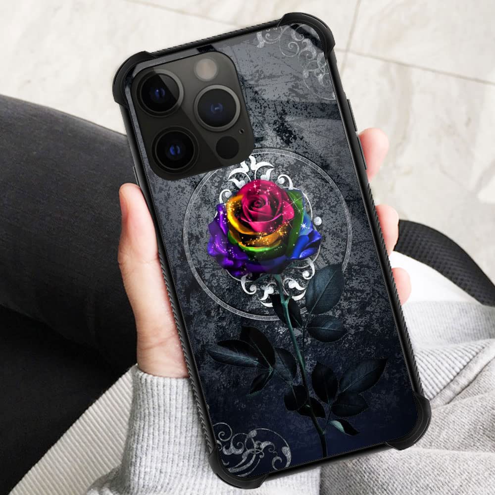 ZHEGAILIAN iPhone 14 Pro Max Case Retro Colorful Flowers Anti-Scratch Organic Glass