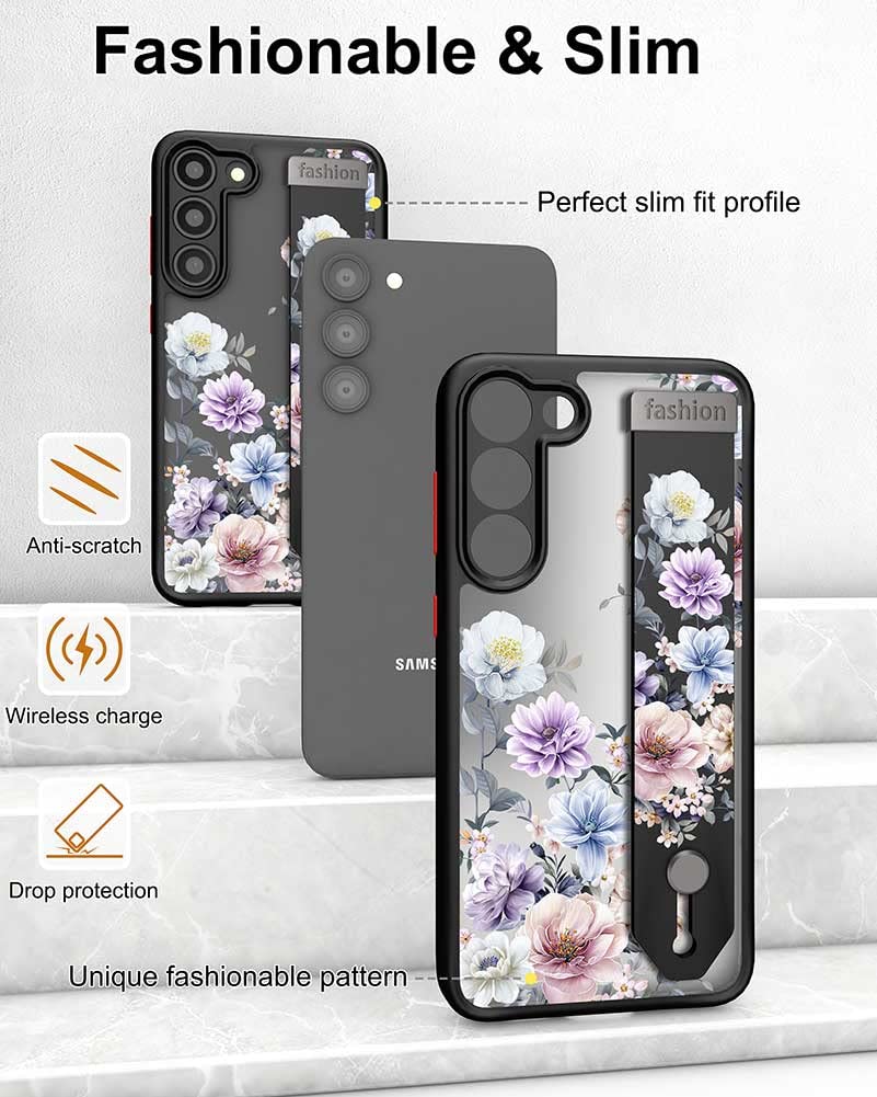 Cisland Cute Samsung Galaxy S23+ Plus Case With Strap Stand Finger Kickstand, Cute Case Designer For Girls Aesthetic Silicone Co