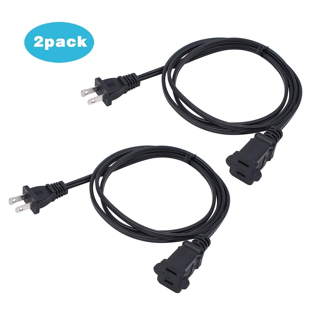 2 Pack 2 Prong Extension Power Cord 10Ft,Us Malefemale Power Cable For Nema 5 15P To Nema 5 15R(10Ft) Black A