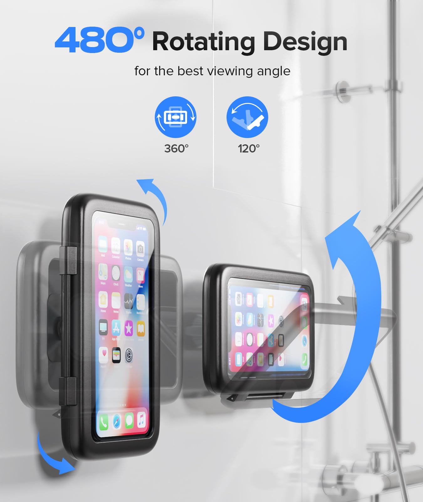 Lc Dolida Shower Phone Holder Waterproof 480 Rotation Phone Stand Case Mount For Bathroom Batheub Kitchen Wall Mirro Compatible