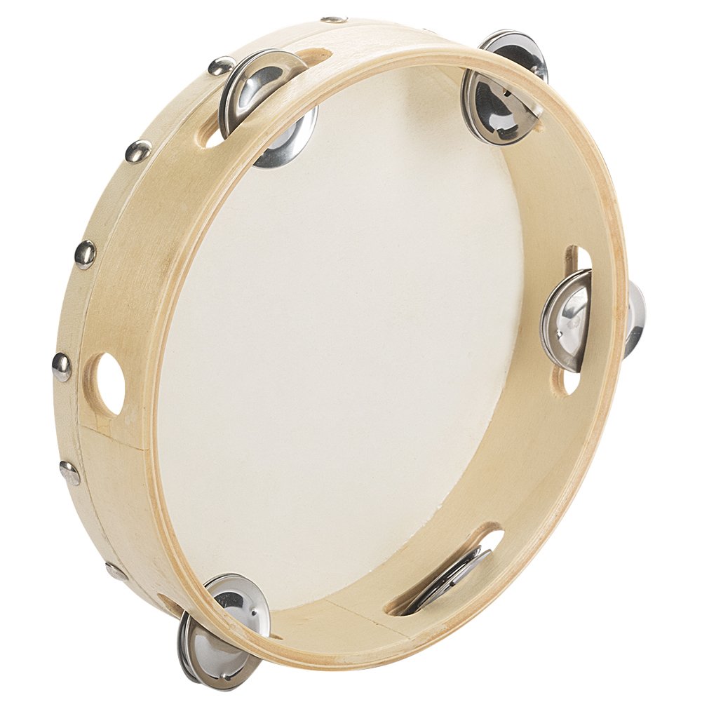 Tosnail 8 Wood Handheld Tambourine - Single Row 5 Pairs Jingles