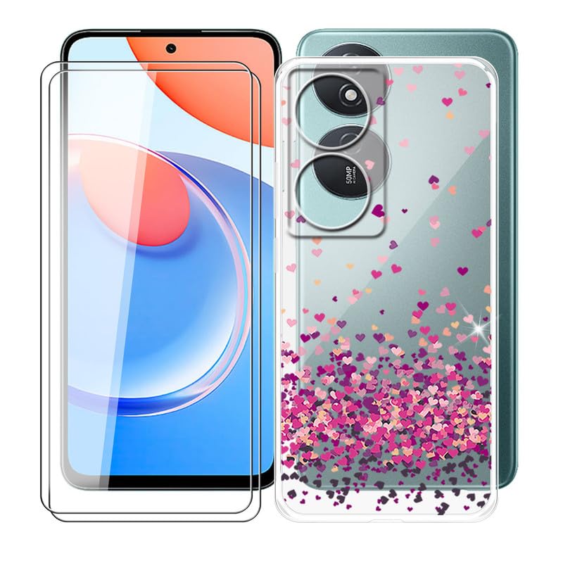 Aqggiixy Phone Case For Honor X7B (6.8''), With 2 X Tempered Glass Screen Protector, Ultra Thin Clear Soft Tpu Bumper Anti Scrat