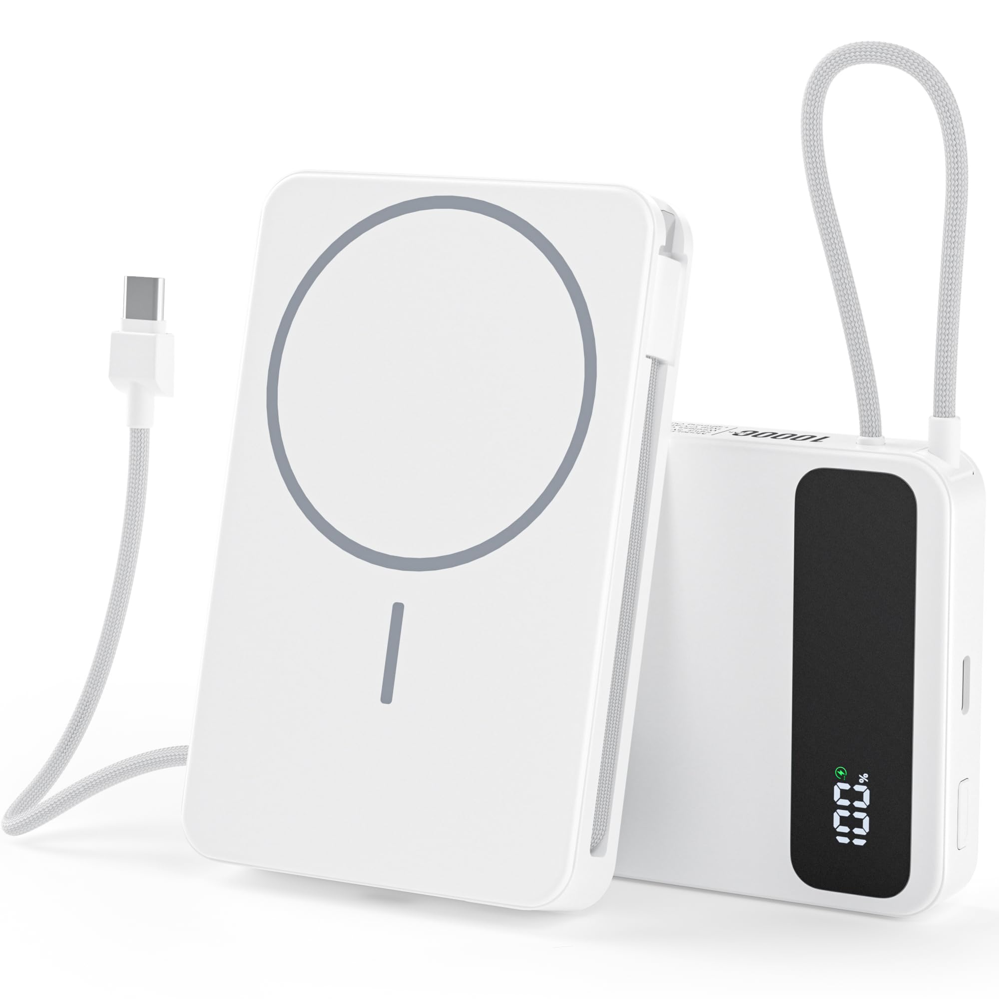 Magnetic Power Bank, 10,000mAh Wireless Portable Charger for MagSafe 15W Fast Charging, Battery Pack with USBC Cable 20W in/Ou