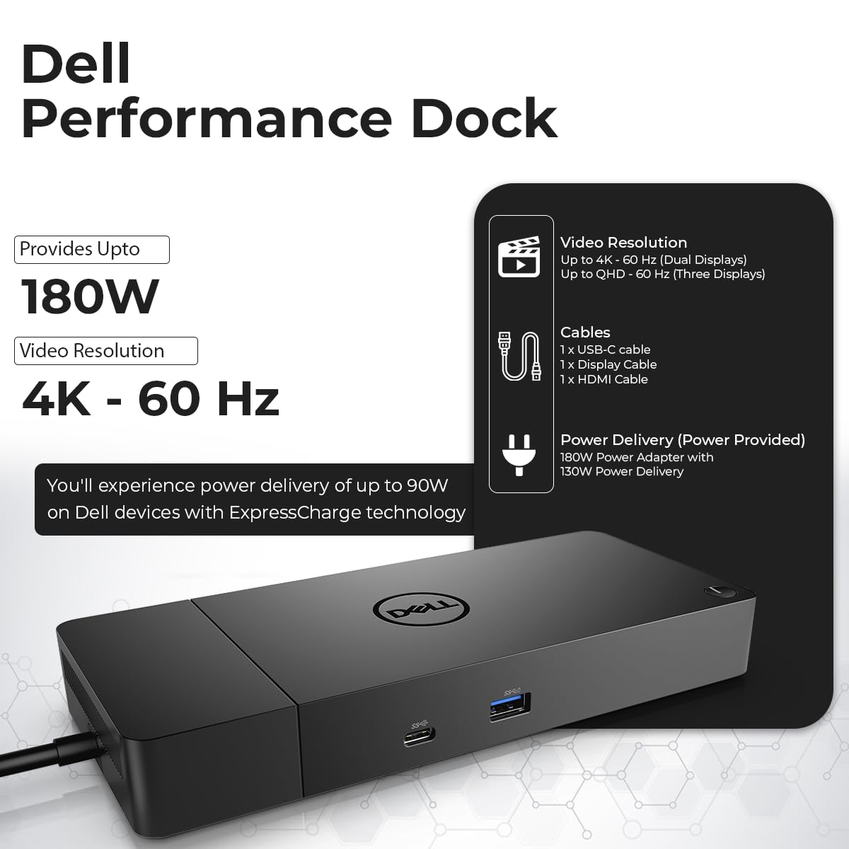 Dell Wd19S Docking Station 180W (130W Power Delivery)   Dell Docking Station Dual Monitor, Dell Dock Station With 180W Power Sup