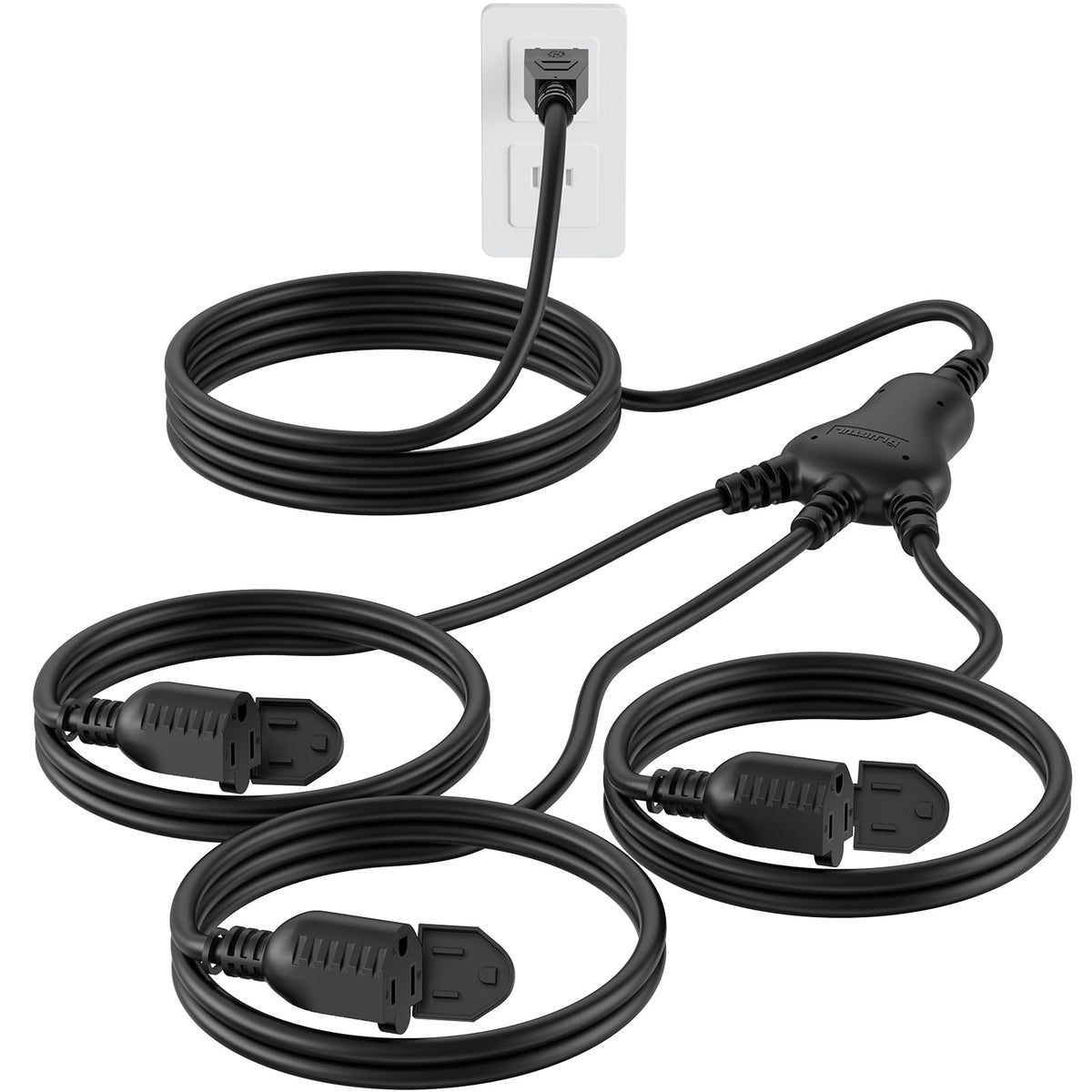 Plugtul 27Ft Outdoor Extension Cord With Multiple Outlets, 1 To 3 Splitter Max 15Ft End To Male Plug (Total 27Ft) 16/3 Sjtw Wate