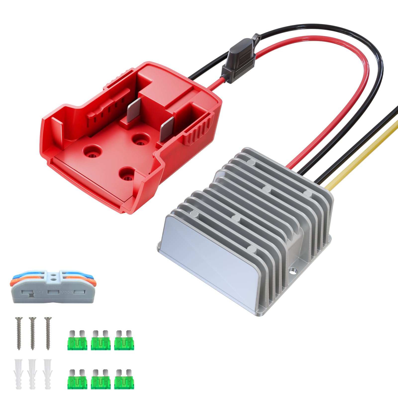 18V To 12V Step Down Converter Aadpter Compatible With Milwaukee M18 Batteries, Dc 12 Voltage Battery Power Adapter, 15A 180W Bu