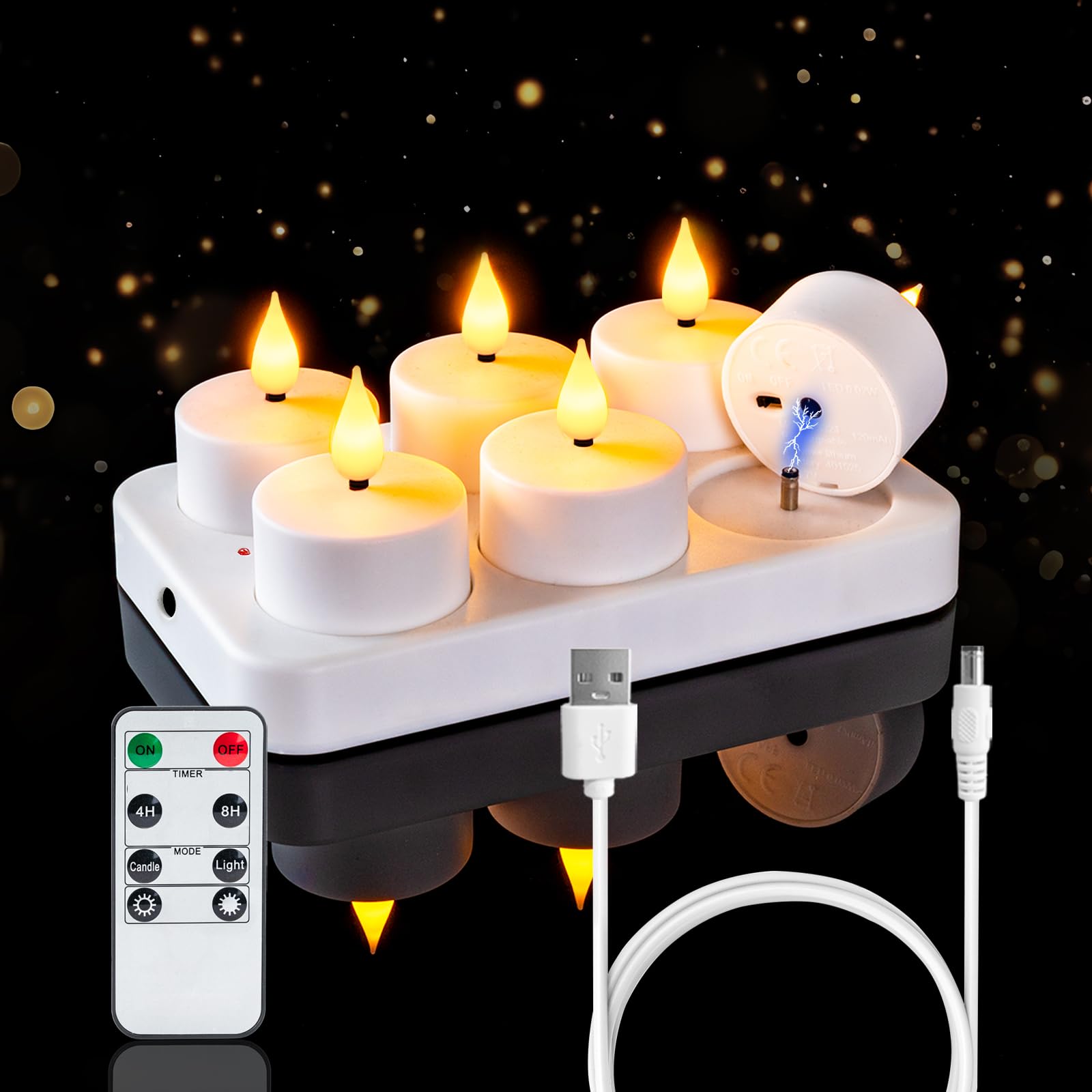 Homemory Rechargeable Tea Lights Flameless Candles With Remote Timer, Battery Operated Led Tealight Candles, Usb Candles For Wed